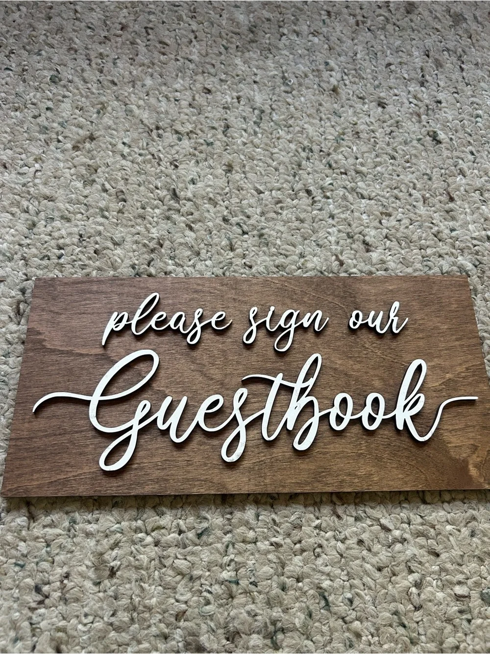 Please Sign Our Guestbook Wooden Wall Sign - White Script on Brown